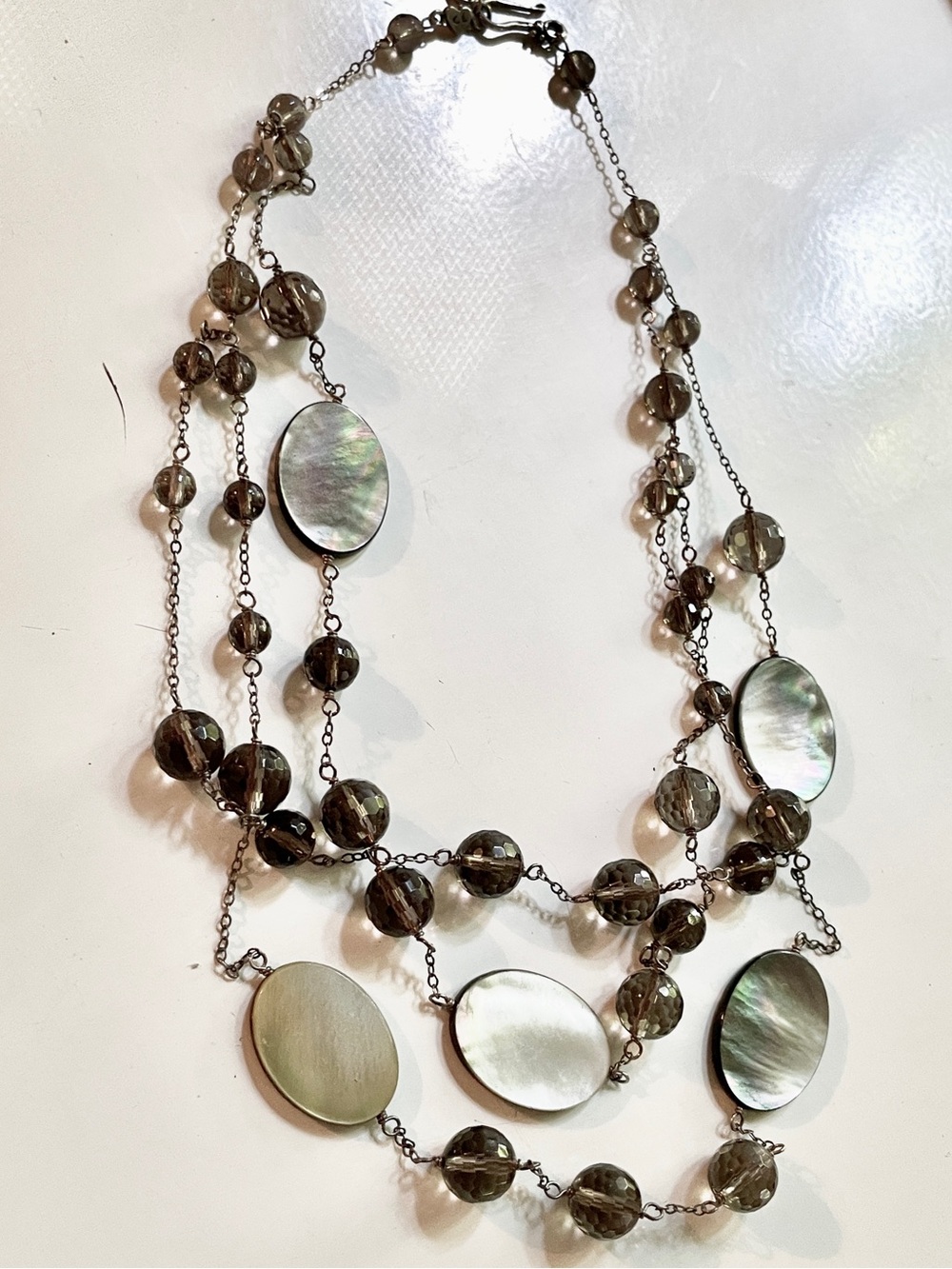 Chan Luu x Garnet Hill | Mother of Pearl & Smoky Quartz 3-Strand Necklace ♥ EUC
